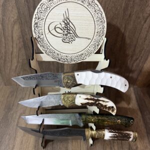 Osmanlı Tuğralı ve Nazar Dualı Ahşap Çakı Standı - 5'li Bıçak Stantı