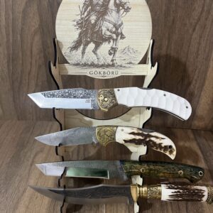 Gökbörü Motifli Ahşap Çakı Standı - 5'li Bıçak Stantı