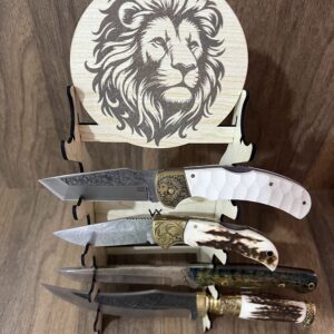 Aslan Motifli Ahşap Çakı Standı – 5'li Bıçak Stantı